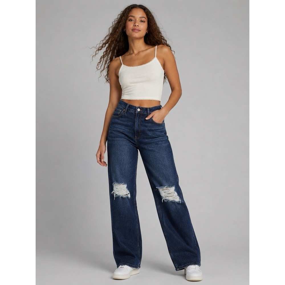NWT Hollister Curvy Ultra High Rise Dad Jeans Distressed Dark Wash W30 L31 11R